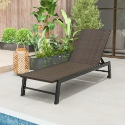 Tangkula PE Wicker Patio Chaise Lounge Chair, Outdoor 4-Position Recliner with Wheels