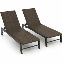 Tangkula PE Wicker Patio Chaise Lounge Chair, Outdoor 4-Position Recliner with Wheels