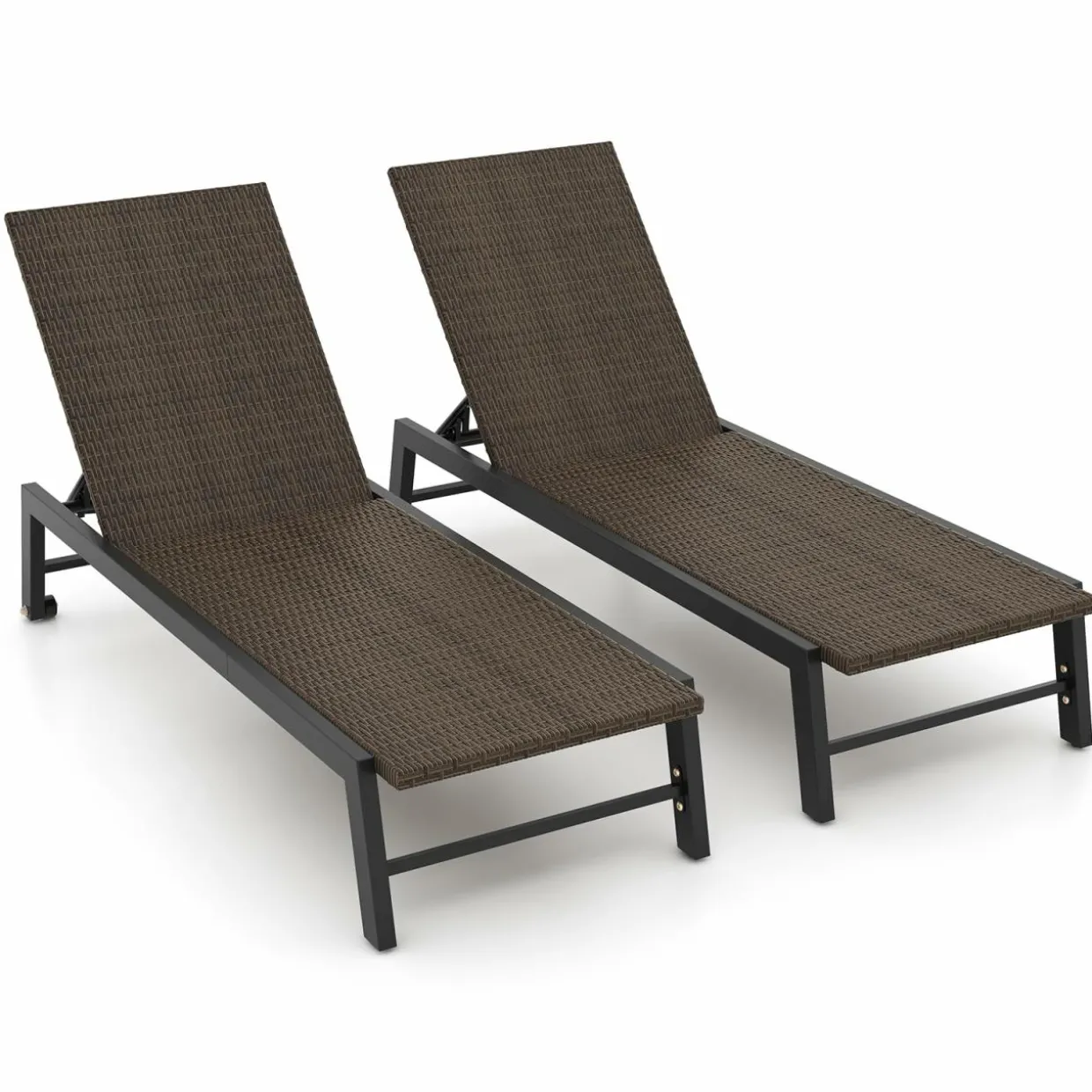 Tangkula PE Wicker Patio Chaise Lounge Chair, Outdoor 4-Position Recliner with Wheels