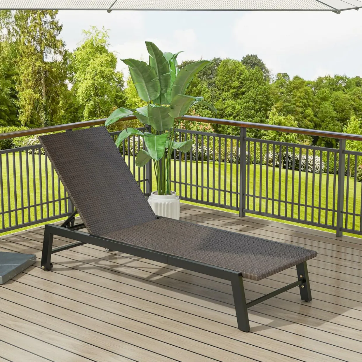 Tangkula PE Wicker Patio Chaise Lounge Chair, Outdoor 4-Position Recliner with Wheels