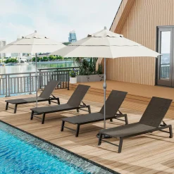 Tangkula PE Wicker Patio Chaise Lounge Chair, Outdoor 4-Position Recliner with Wheels