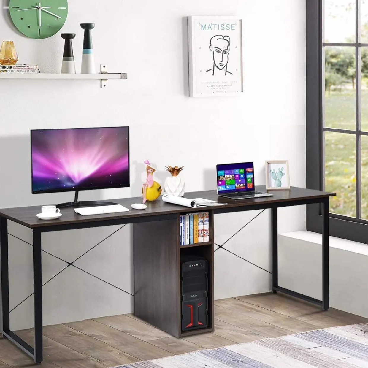 Tangkula 2-Person Desk Double Computer Desk, 79 Inch Home Office Desk with Storage & Cabinet