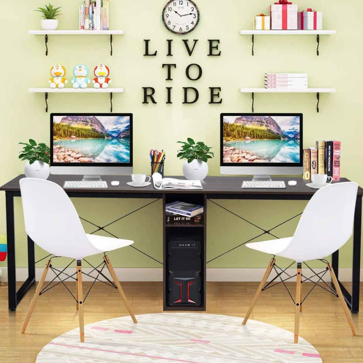 Tangkula 2-Person Desk Double Computer Desk, 79 Inch Home Office Desk with Storage & Cabinet