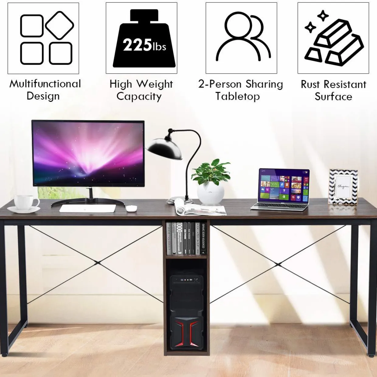 Tangkula 2-Person Desk Double Computer Desk, 79 Inch Home Office Desk with Storage & Cabinet
