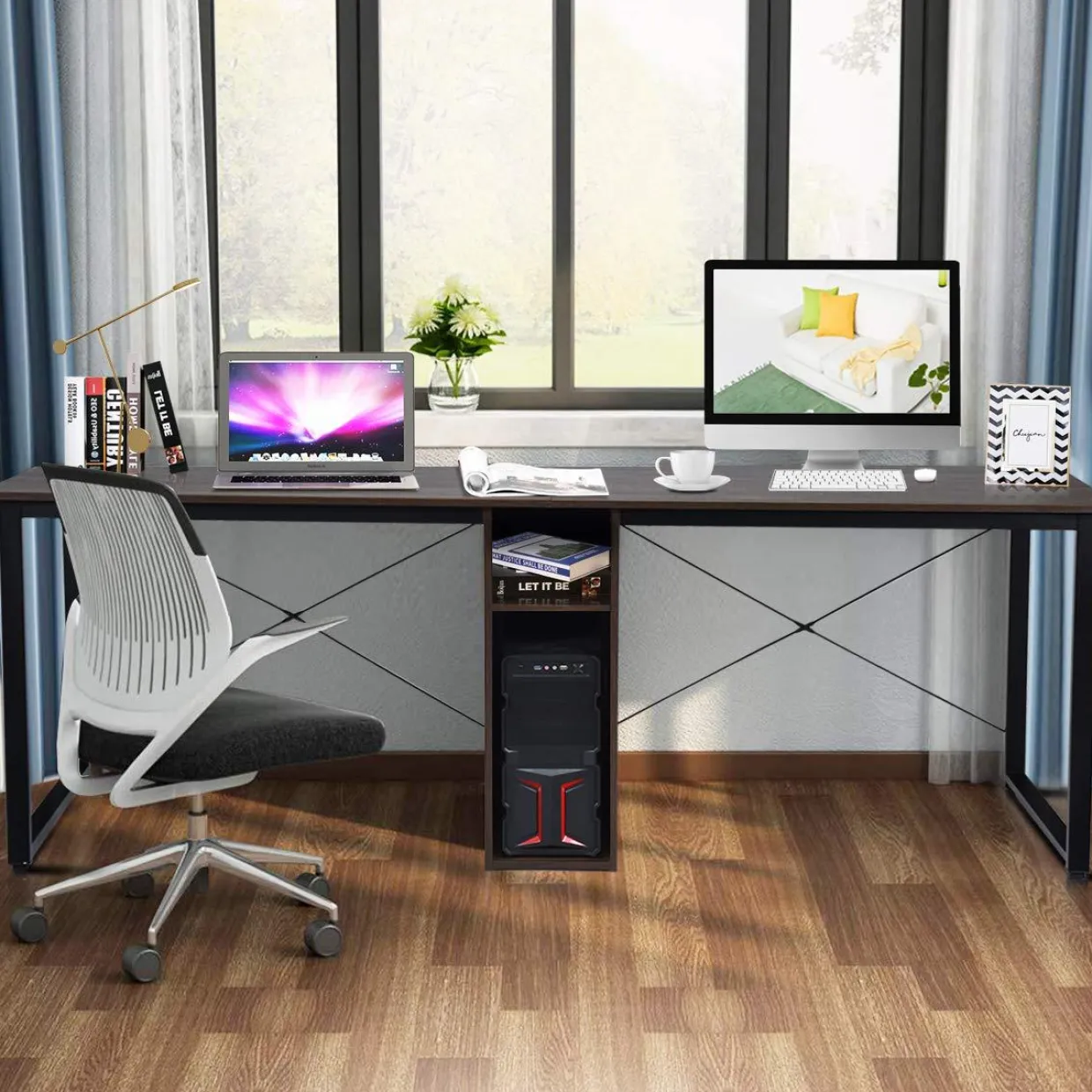 Tangkula 2-Person Desk Double Computer Desk, 79 Inch Home Office Desk with Storage & Cabinet