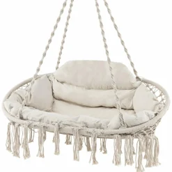 Tangkula 2-Person Hanging Hammock Chair, Boho Style Macrame Hammock Swing with Soft Cushions