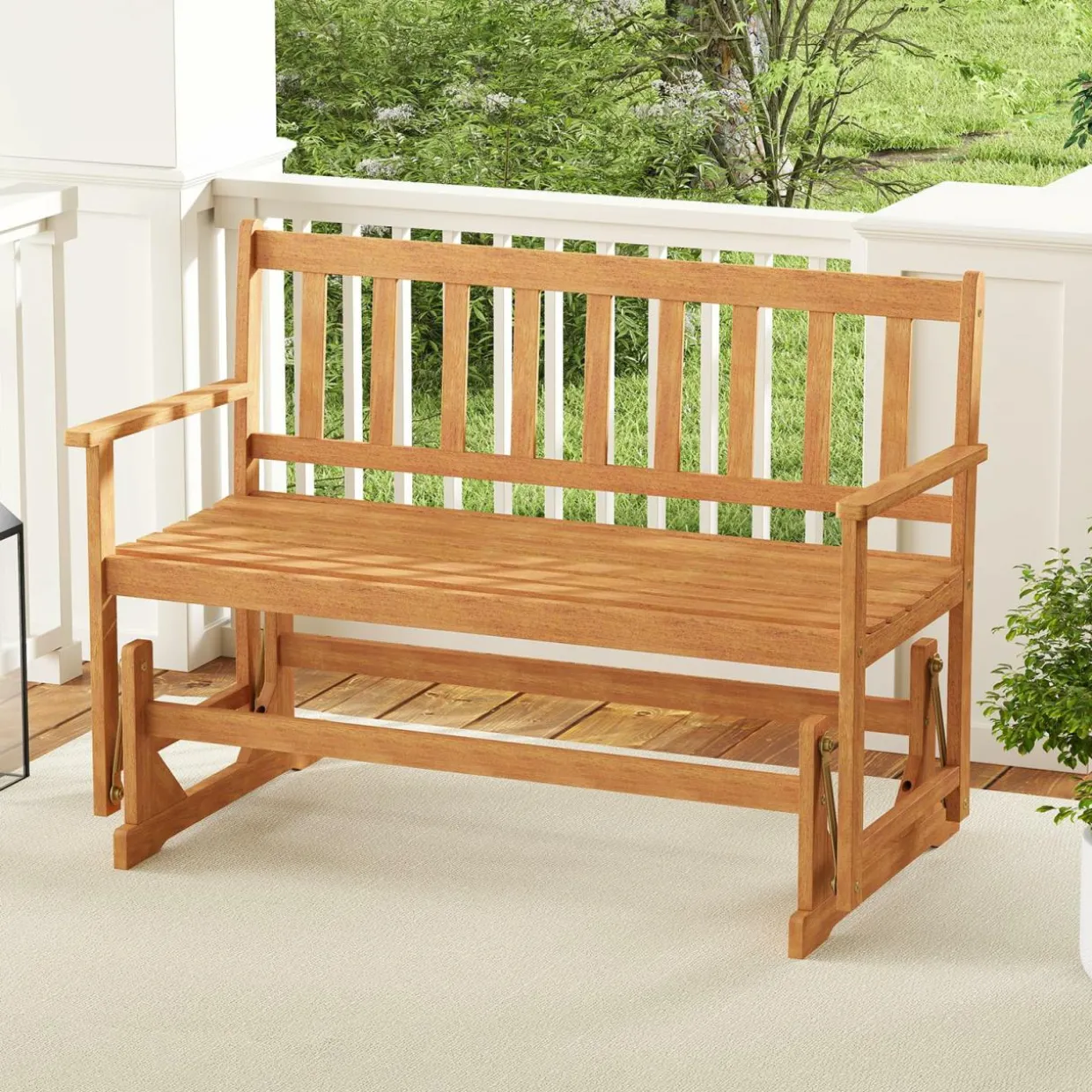 Tangkula 2-Person Outdoor Acacia Wood Glider Bench