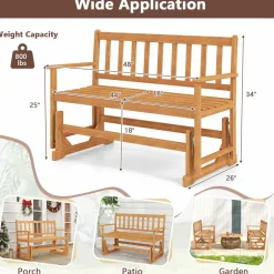 Tangkula 2-Person Outdoor Acacia Wood Glider Bench