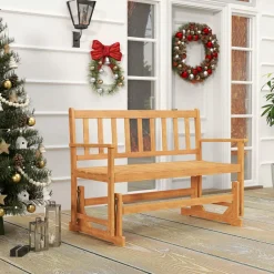 Tangkula 2-Person Outdoor Acacia Wood Glider Bench