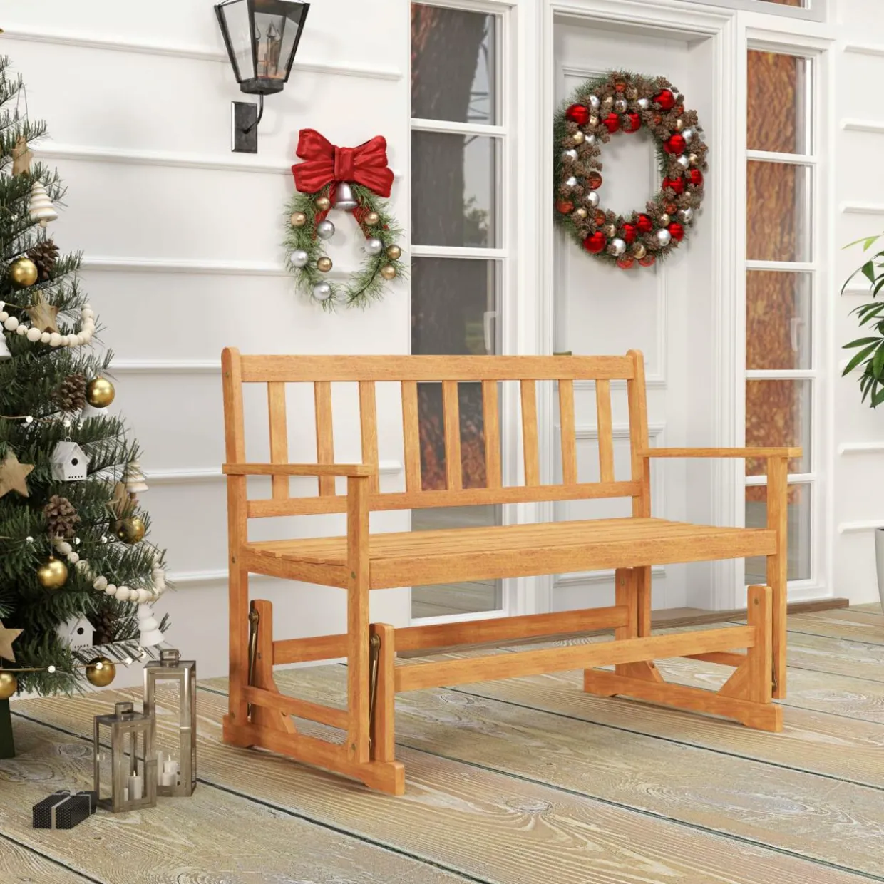 Tangkula 2-Person Outdoor Acacia Wood Glider Bench