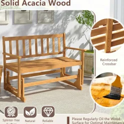 Tangkula 2-Person Outdoor Acacia Wood Glider Bench