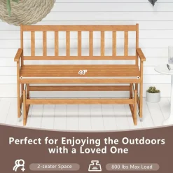 Tangkula 2-Person Outdoor Acacia Wood Glider Bench