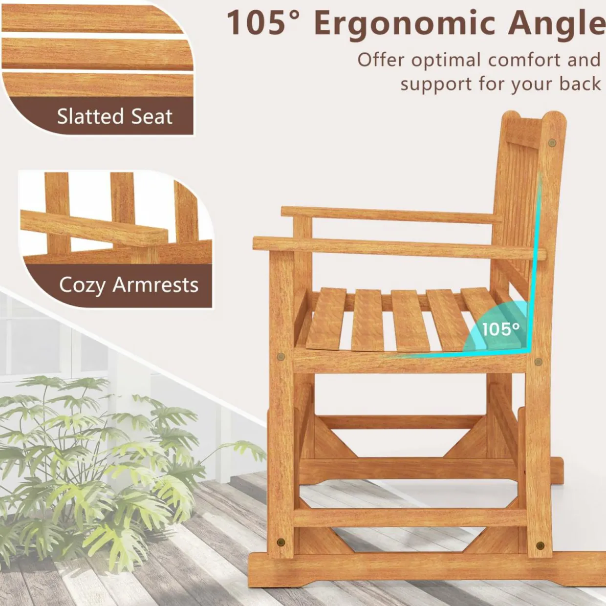Tangkula 2-Person Outdoor Acacia Wood Glider Bench