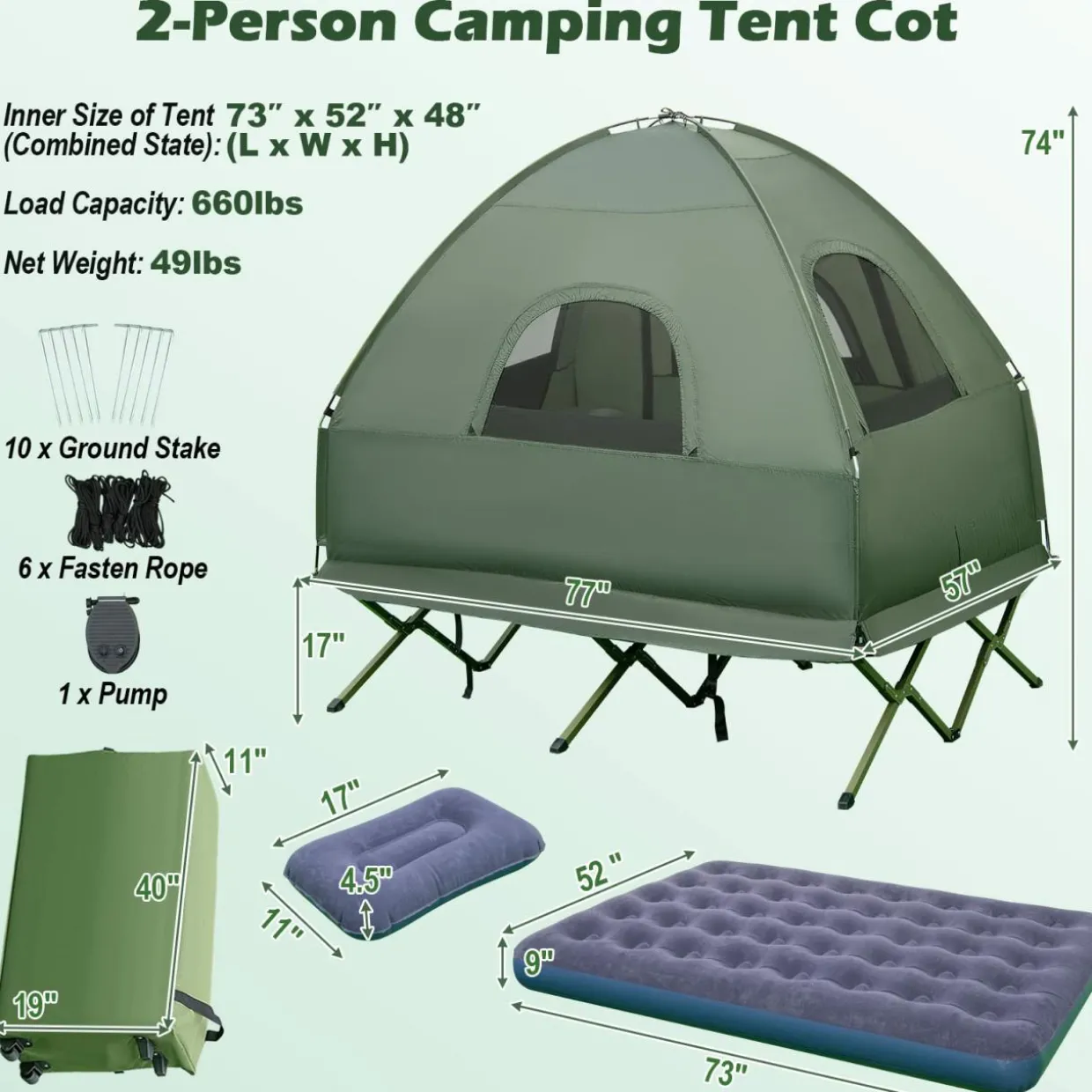 Tangkula 2-Person Outdoor Foldable Camping Tent with Air Mattress & Sleeping Bag