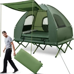 Tangkula 2-Person Outdoor Foldable Camping Tent with Air Mattress & Sleeping Bag