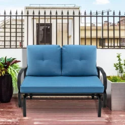 Tangkula 2-Person Outdoor Glider Bench, Swing Seat Bench with Seat & Back Cushions, Sturdy Rustproof Steel Frame