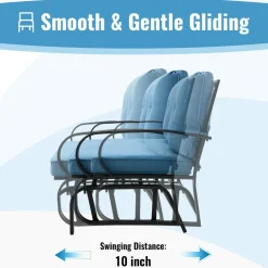 Tangkula 2-Person Outdoor Glider Bench, Swing Seat Bench with Seat & Back Cushions, Sturdy Rustproof Steel Frame