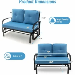 Tangkula 2-Person Outdoor Glider Bench, Swing Seat Bench with Seat & Back Cushions, Sturdy Rustproof Steel Frame