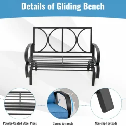 Tangkula 2-Person Outdoor Glider Bench, Swing Seat Bench with Seat & Back Cushions, Sturdy Rustproof Steel Frame