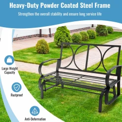 Tangkula 2-Person Outdoor Glider Bench, Swing Seat Bench with Seat & Back Cushions, Sturdy Rustproof Steel Frame