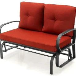 Tangkula 2-Person Outdoor Glider Bench, Swing Seat Bench with Seat & Back Cushions, Sturdy Rustproof Steel Frame