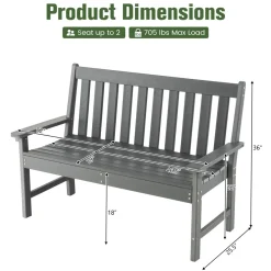 Tangkula 2-Person Outdoor Garden Park Bench, All-Weather HDPE Patio Loveseat Chair with Cozy Backrest