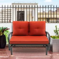 Tangkula 2-Person Outdoor Glider Bench, Swing Seat Bench with Seat & Back Cushions, Sturdy Rustproof Steel Frame