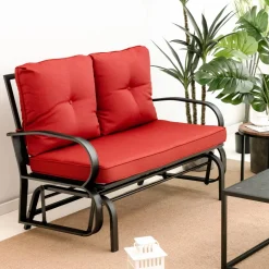 Tangkula 2-Person Outdoor Glider Bench, Swing Seat Bench with Seat & Back Cushions, Sturdy Rustproof Steel Frame