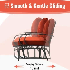 Tangkula 2-Person Outdoor Glider Bench, Swing Seat Bench with Seat & Back Cushions, Sturdy Rustproof Steel Frame