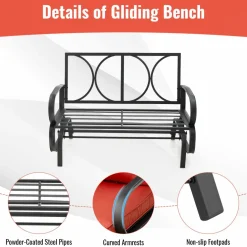 Tangkula 2-Person Outdoor Glider Bench, Swing Seat Bench with Seat & Back Cushions, Sturdy Rustproof Steel Frame