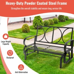Tangkula 2-Person Outdoor Glider Bench, Swing Seat Bench with Seat & Back Cushions, Sturdy Rustproof Steel Frame