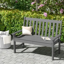 Tangkula 2-Person Outdoor Garden Park Bench, All-Weather HDPE Patio Loveseat Chair with Cozy Backrest