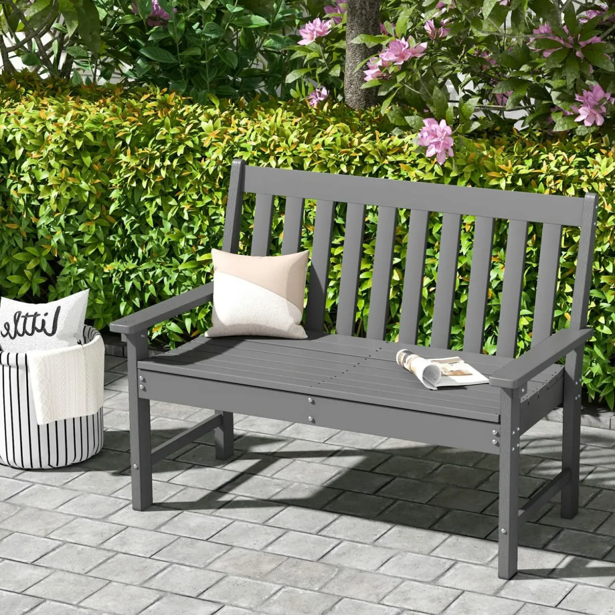 Tangkula 2-Person Outdoor Garden Park Bench, All-Weather HDPE Patio Loveseat Chair with Cozy Backrest