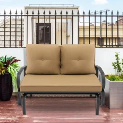 Tangkula 2-Person Outdoor Glider Bench, Swing Seat Bench with Seat & Back Cushions, Sturdy Rustproof Steel Frame