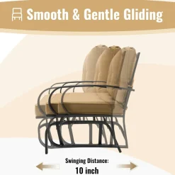 Tangkula 2-Person Outdoor Glider Bench, Swing Seat Bench with Seat & Back Cushions, Sturdy Rustproof Steel Frame