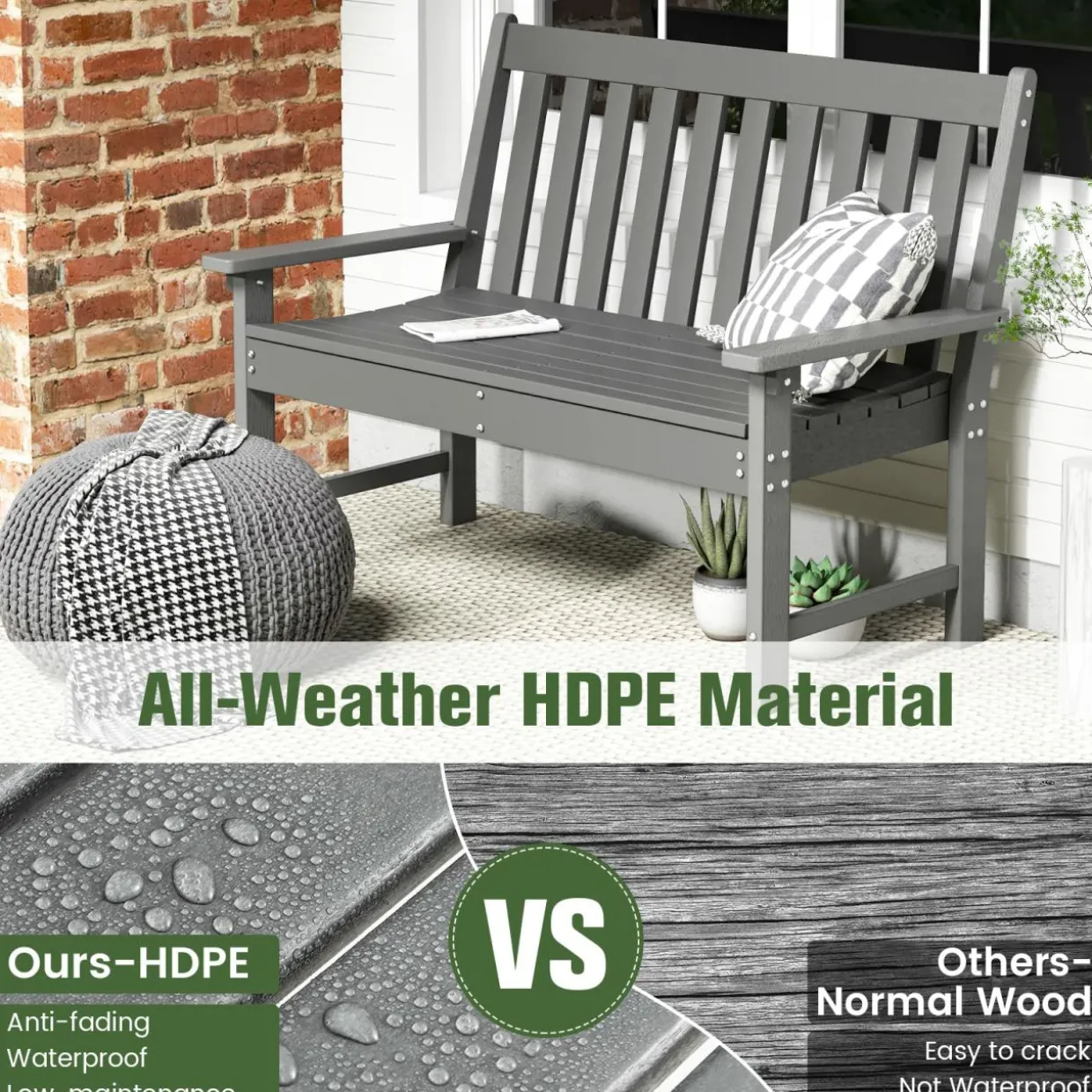 Tangkula 2-Person Outdoor Garden Park Bench, All-Weather HDPE Patio Loveseat Chair with Cozy Backrest