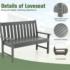Tangkula 2-Person Outdoor Garden Park Bench, All-Weather HDPE Patio Loveseat Chair with Cozy Backrest