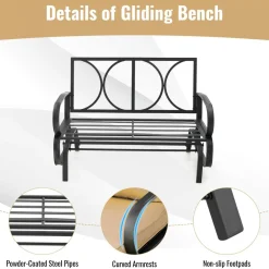 Tangkula 2-Person Outdoor Glider Bench, Swing Seat Bench with Seat & Back Cushions, Sturdy Rustproof Steel Frame