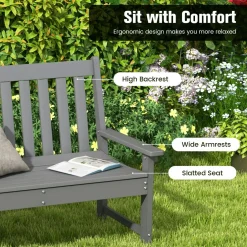Tangkula 2-Person Outdoor Garden Park Bench, All-Weather HDPE Patio Loveseat Chair with Cozy Backrest