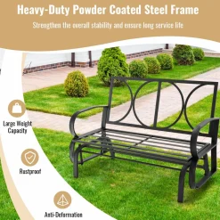 Tangkula 2-Person Outdoor Glider Bench, Swing Seat Bench with Seat & Back Cushions, Sturdy Rustproof Steel Frame