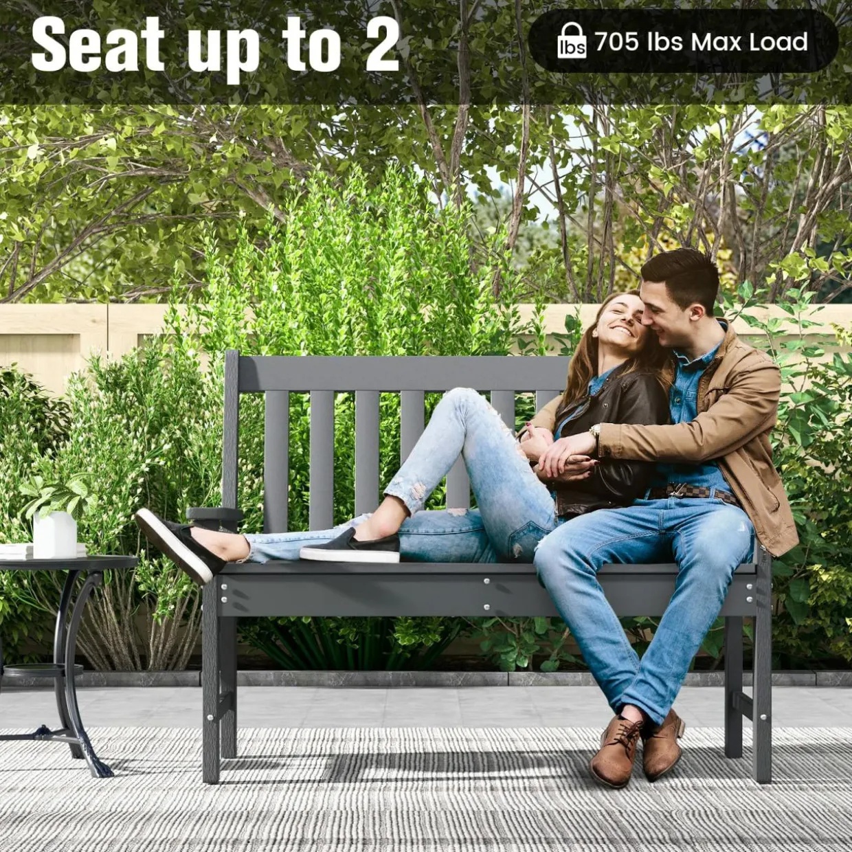 Tangkula 2-Person Outdoor Garden Park Bench, All-Weather HDPE Patio Loveseat Chair with Cozy Backrest