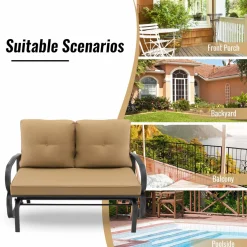 Tangkula 2-Person Outdoor Glider Bench, Swing Seat Bench with Seat & Back Cushions, Sturdy Rustproof Steel Frame