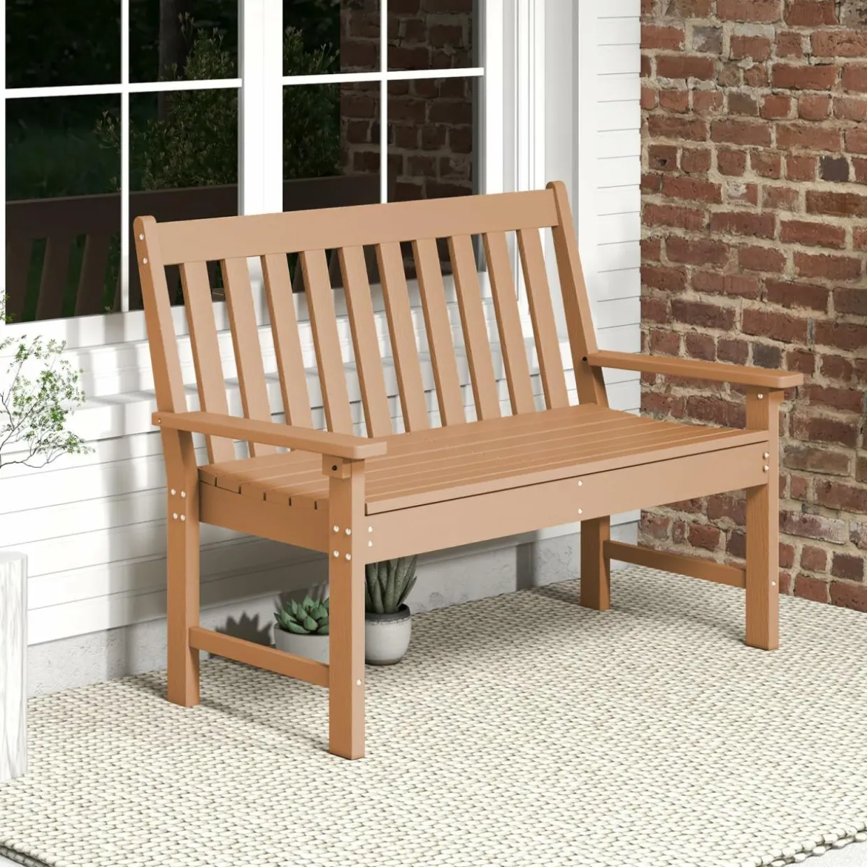 Tangkula 2-Person Outdoor Garden Park Bench, All-Weather HDPE Patio Loveseat Chair with Cozy Backrest