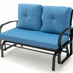 Tangkula 2-Person Outdoor Glider Bench, Swing Seat Bench with Seat & Back Cushions, Sturdy Rustproof Steel Frame