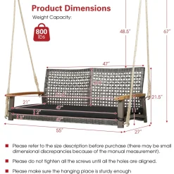 Tangkula 2-Person Outdoor Porch Swing with 118