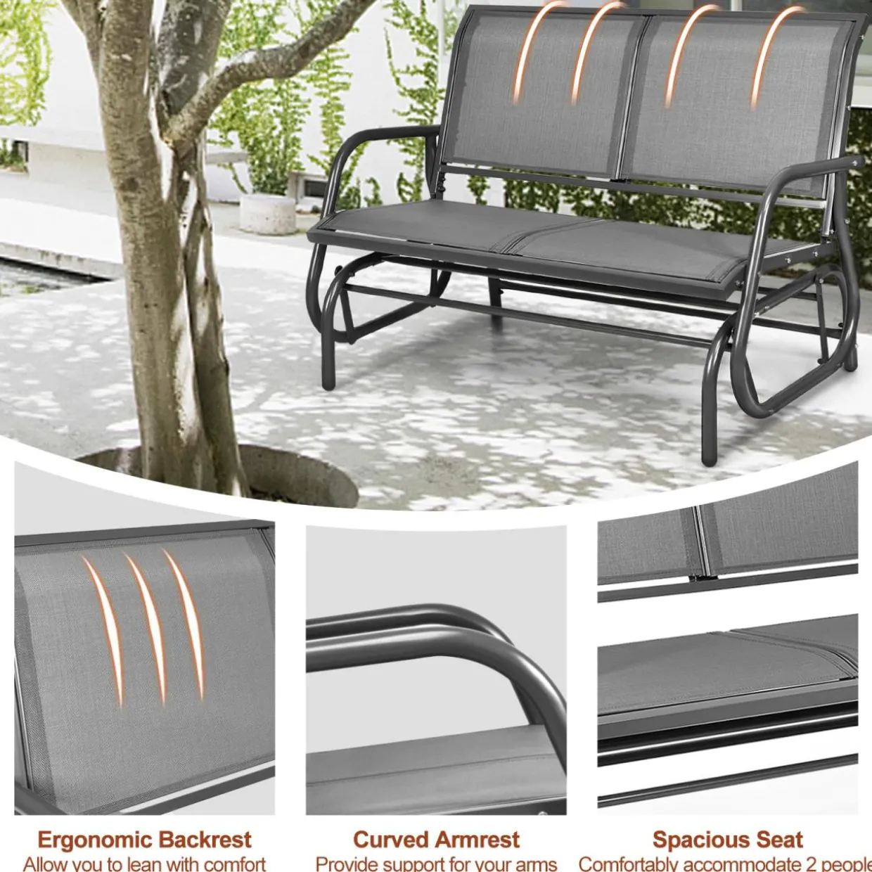 Tangkula 2-Person Patio Glider, Outdoor Swing Bench