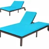 Tangkula 2-Person Patio Lounge Chair, Outdoor Rattan Double Wicker Daybed Chaise Lounge Chair