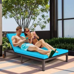 Tangkula 2-Person Patio Lounge Chair, Outdoor Rattan Double Wicker Daybed Chaise Lounge Chair