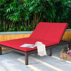 Tangkula 2-Person Patio Lounge Chair, Outdoor Rattan Double Wicker Daybed Chaise Lounge Chair
