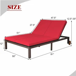 Tangkula 2-Person Patio Lounge Chair, Outdoor Rattan Double Wicker Daybed Chaise Lounge Chair
